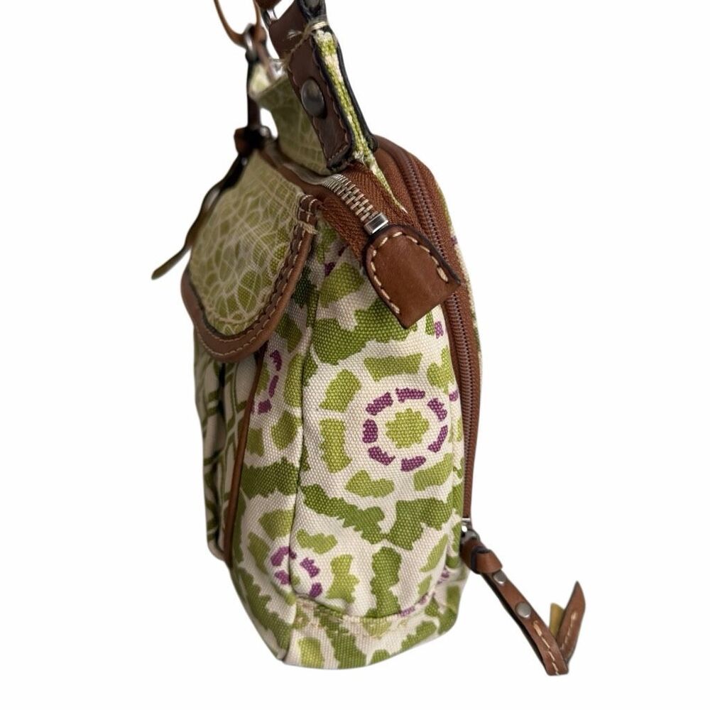 Fossil Y2K Canvas Key-Per Crossbody Bag Green Geometric Adjustable Shoulder EUC - Picture 6 of 15